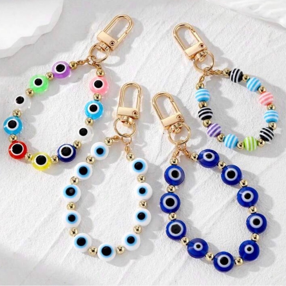 Beaded Evil Eye Keychain - White or Blue Available